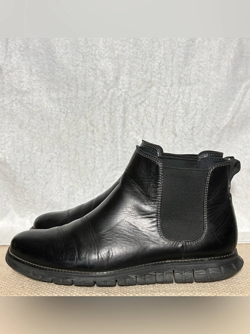 Cole Haan Mens Black Leather Zerogrand Waterproof Chelsea Pull On Boots SZ 11M